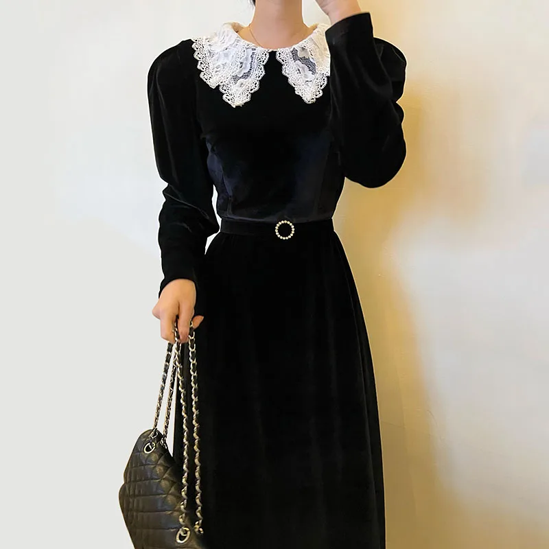 KBAT New Spring Autumn Women's Slim Splice Casual Dress Female Puff Sleeve Mid Dresses Lace Lapel Neck Velvet Dresses
KBAT New Spring Autumn Women's Slim Splice Casual Dress Female Puff Sleeve Mid Dresses Lace Lapel Neck Velvet Dresses