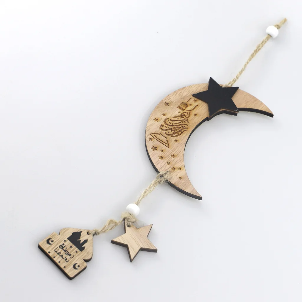 EID Mubarak Wooden Moon Five Star with Small Pendant for Ramadan Eid Al-Adha Diy Decoration
EID Mubarak Wooden Moon Five Star with Small Pendant for Ramadan Eid Al-Adha Diy Decoration