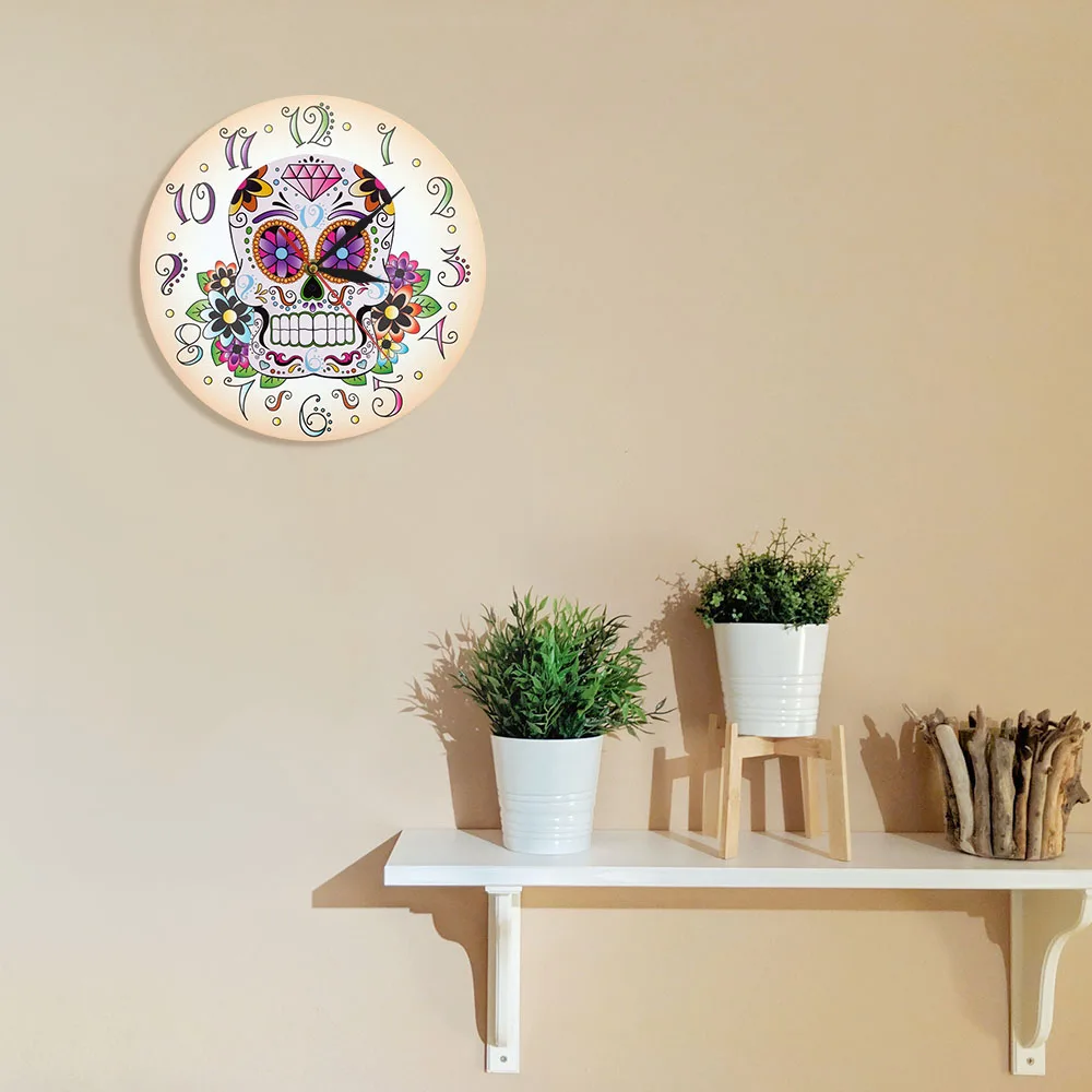 Настенные часы с изображением Дня мертвых мексиканских цветов и черепа домашний
