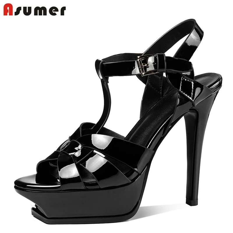 Asumer Real Patent Leather Women Sandals T-Strap Platform Shoes Stiletto High Heels Party Wedding Shoes Sexy Summer Shoes
Asumer Real Patent Leather Women Sandals T-Strap Platform Shoes Stiletto High Heels Party Wedding Shoes Sexy Summer Shoes