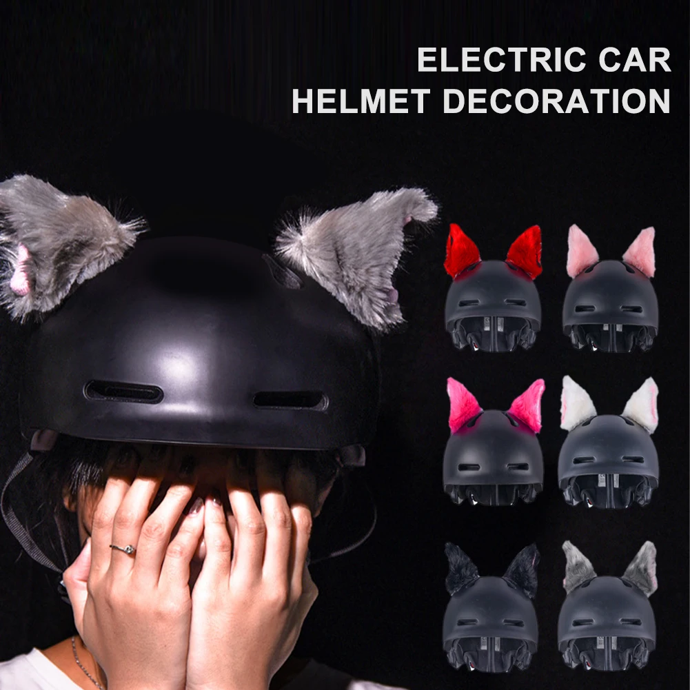 

2Pcs/Set Plush Motorcycle Helmet Cute Cat Ears Motocross Full Face Off Road Helmet Deco Accessories Sticker Cosplay Car Styling