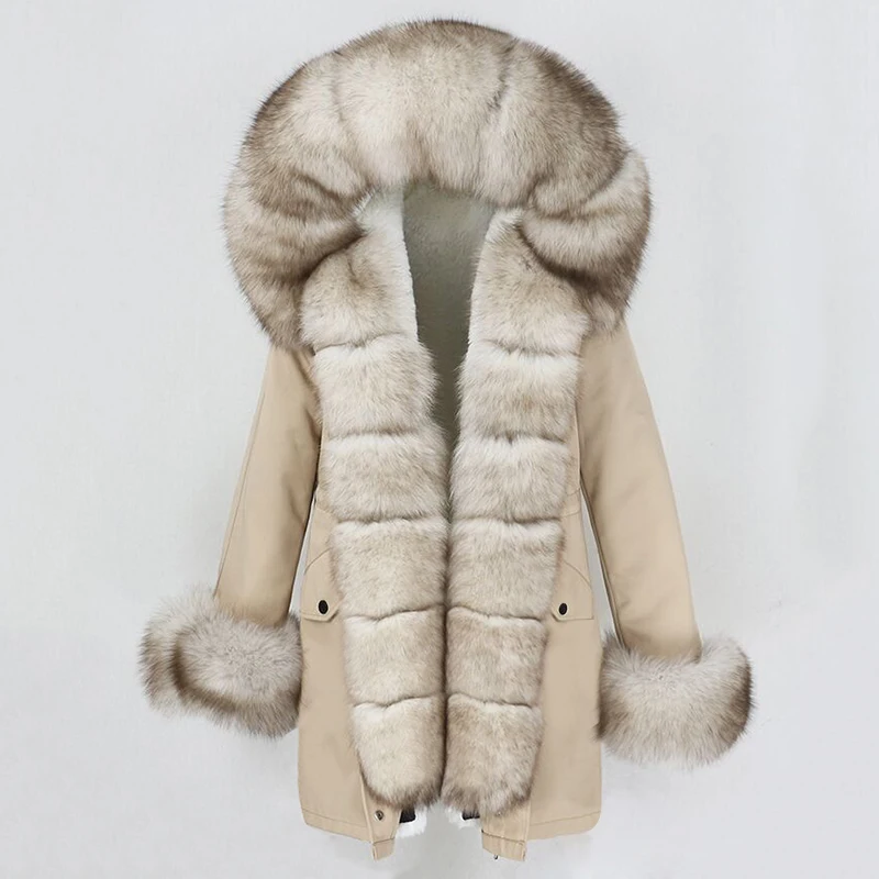 

Женская парка со съемным мехом, свободная длинная куртка со съемным натуральным лисьим мехом на воротнике, зима 2021