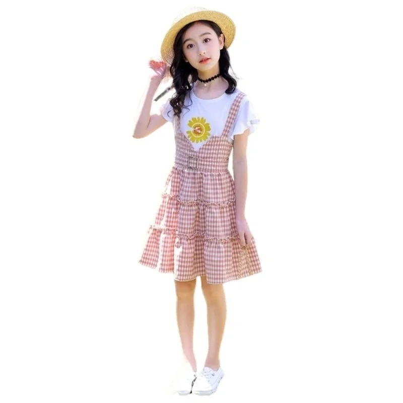 Girls Dress New Children Short Sleeved Dress Fake Two Piece Princess Dress Party Dresses for Girls 2 Casual Children's Clothing