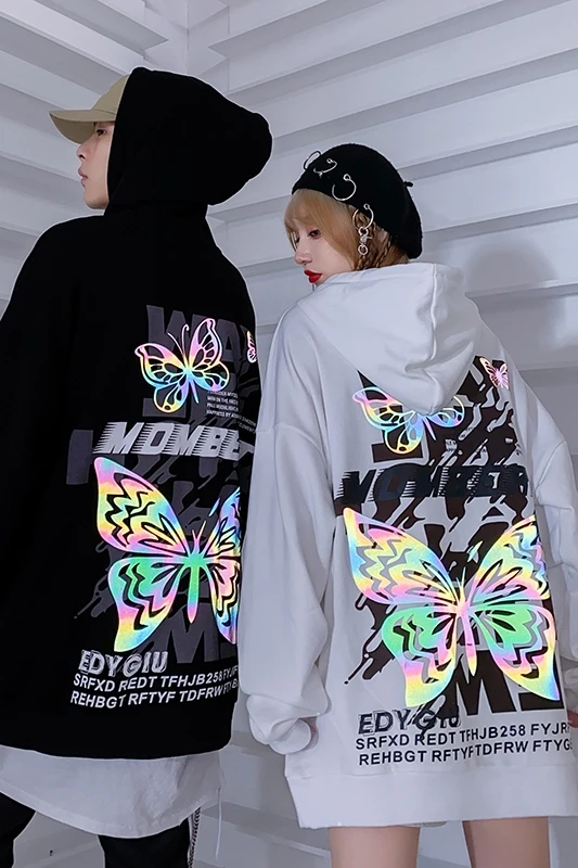 Lovers Autumn and Winter Butterfly Reflective Printed Loose Hooded Sweater Men Celebrity Inspired Ins Fashion Top
Lovers Autumn and Winter Butterfly Reflective Printed Loose Hooded Sweater Men Celebrity Inspired Ins Fashion Top