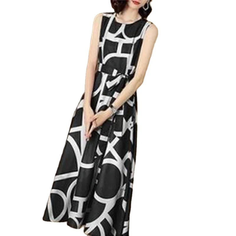 QRWR 2021 Summer Women Dress Fashion Elegant O Neck Office Lady Dress Sashes A Line Sleeveless Print Long Ladies Dress M-3XL
QRWR 2021 Summer Women Dress Fashion Elegant O Neck Office Lady Dress Sashes A Line Sleeveless Print Long Ladies Dress M-3XL