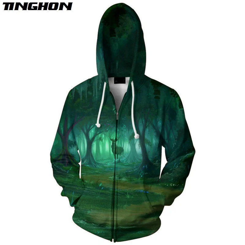 XS-7XL Summer Fashion Mens Womens T-shirt Animal Deer In The Wood 3d Print 3D Casual Hooded Jacket Hoodies Sweatshirts | Мужская одежда
