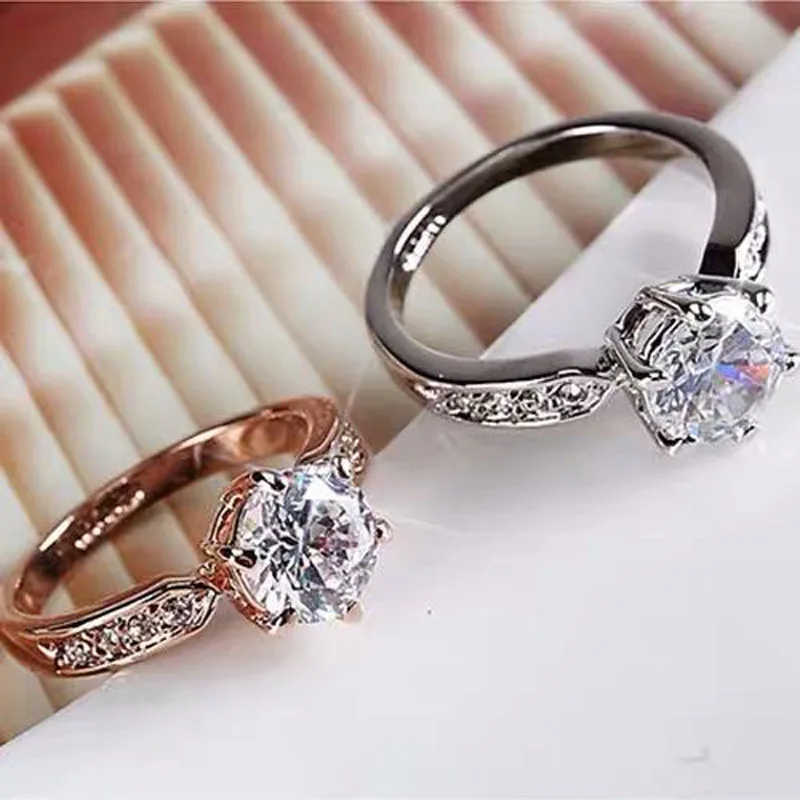 Rose Gold Color Six Claw Crystal Ring Fashion Personality Classic Wedding Proposal Jewelry Valentine's Dayy Gifts
Rose Gold Color Six Claw Crystal Ring Fashion Personality Classic Wedding Proposal Jewelry Valentine's Dayy Gifts