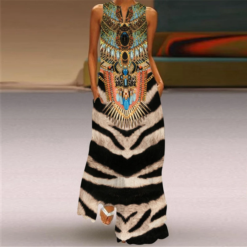 Summer Women's Dress 2021 Vintage Tiger Print V Neck Dress Casual Big Size Long Dresses Sleeveless Girl Beach Maxi Clothes Women
Summer Women's Dress 2021 Vintage Tiger Print V Neck Dress Casual Big Size Long Dresses Sleeveless Girl Beach Maxi Clothes Women
