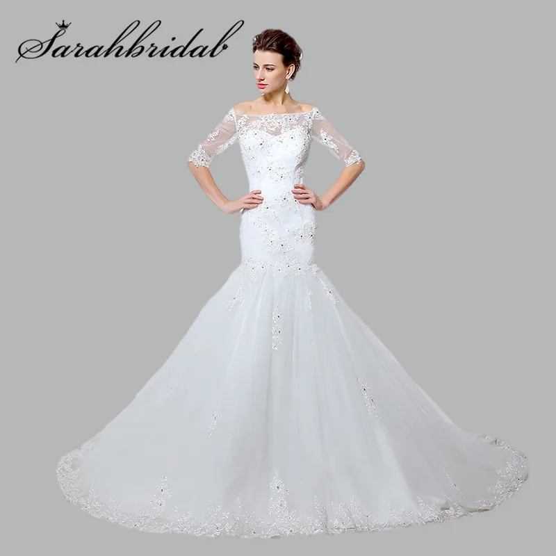 Classic Wedding Dresses Trumpet Bateau Lace Up 1/2 Sleeve Court Train Marriage Gown Tulle Applique 2021 Vestido De Noiva SW043
Classic Wedding Dresses Trumpet Bateau Lace Up 1/2 Sleeve Court Train Marriage Gown Tulle Applique 2021 Vestido De Noiva SW043