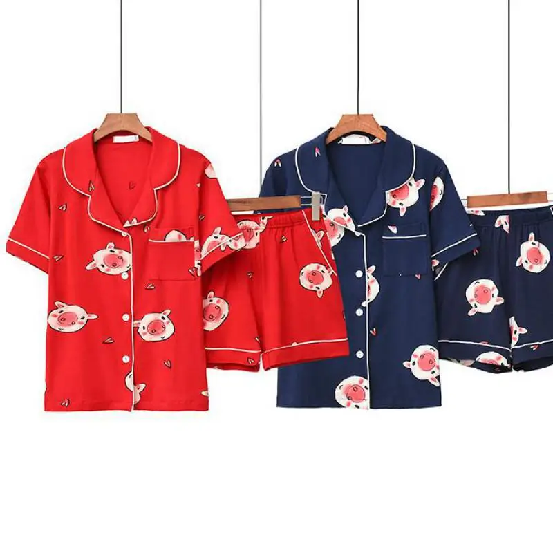 Short Sleeve Shirt&Shorts Casual Women Sleepwear Cotton Pajamas Set Lounge Wear Lingerie Print Nightwear Intimate Lingerie
Short Sleeve Shirt&Shorts Casual Women Sleepwear Cotton Pajamas Set Lounge Wear Lingerie Print Nightwear Intimate Lingerie