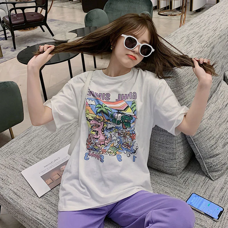 new summer 2021 European and American fashion cotton high quality printing long loose round collar short sleeve women's T-shirt
new summer 2021 European and American fashion cotton high quality printing long loose round collar short sleeve women's T-shirt
