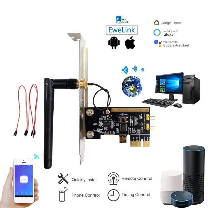 EWeLink WiFi Wireless Smart Switch Relay Module Mini PCI-e Desktop Switch Card Restart Switch Turn On/OFF PC Remote Control
EWeLink WiFi Wireless Smart Switch Relay Module Mini PCI-e Desktop Switch Card Restart Switch Turn On/OFF PC Remote Control