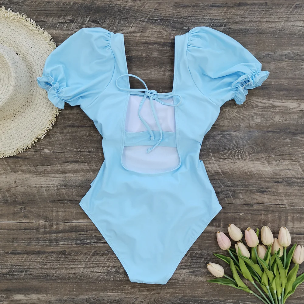 Blue Swimsuit One Piece Puff Sleeve Women's Swimwears 2021 Monokini Short Sleeves Swimming Suit For Women Bodysuit Slimming 
Blue Swimsuit One Piece Puff Sleeve Women's Swimwears 2021 Monokini Short Sleeves Swimming Suit For Women Bodysuit Slimming