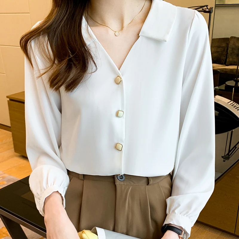Office Work Shirts Women Long Sleeve Top 2022 Autumn Lapel V Neck Loose Chiffon Blouses or Tops Elegant Chemise Femme Korean
Office Work Shirts Women Long Sleeve Top 2022 Autumn Lapel V Neck Loose Chiffon Blouses or Tops Elegant Chemise Femme Korean