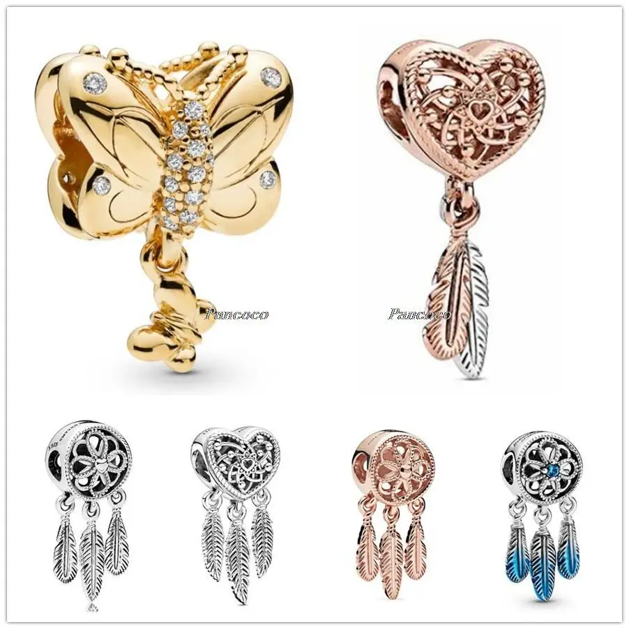 

Authentic 925 Sterling Silver Flower Blue Feather Spiritual Dream Catcher Pendant Beads Fit Pandora Bracelet & Necklace Jewelry