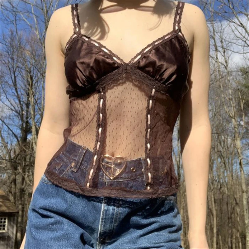 Dourbesty Y2K Fairycore Aesthetics Brown Sexy Mesh Crop Tops Backless Straped Lace-up See Through Cami Tops Vintage Streetwear
Dourbesty Y2K Fairycore Aesthetics Brown Sexy Mesh Crop Tops Backless Straped Lace-up See Through Cami Tops Vintage Streetwear