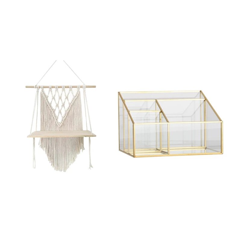 1 Pcs Boho Style Handmade Macrame Wall Planters Hanging & 1 Pcs Vintage Glass Metal Cosmetic Organizer
1 Pcs Boho Style Handmade Macrame Wall Planters Hanging & 1 Pcs Vintage Glass Metal Cosmetic Organizer