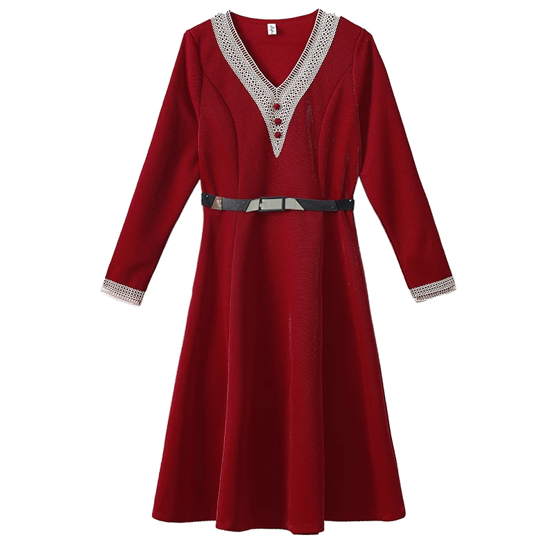 COIGARSAM 4XL Plus Size Fashion Women dress New Spring V-Neck Dresses Red Black 1002 
COIGARSAM 4XL Plus Size Fashion Women dress New Spring V-Neck Dresses Red Black 1002