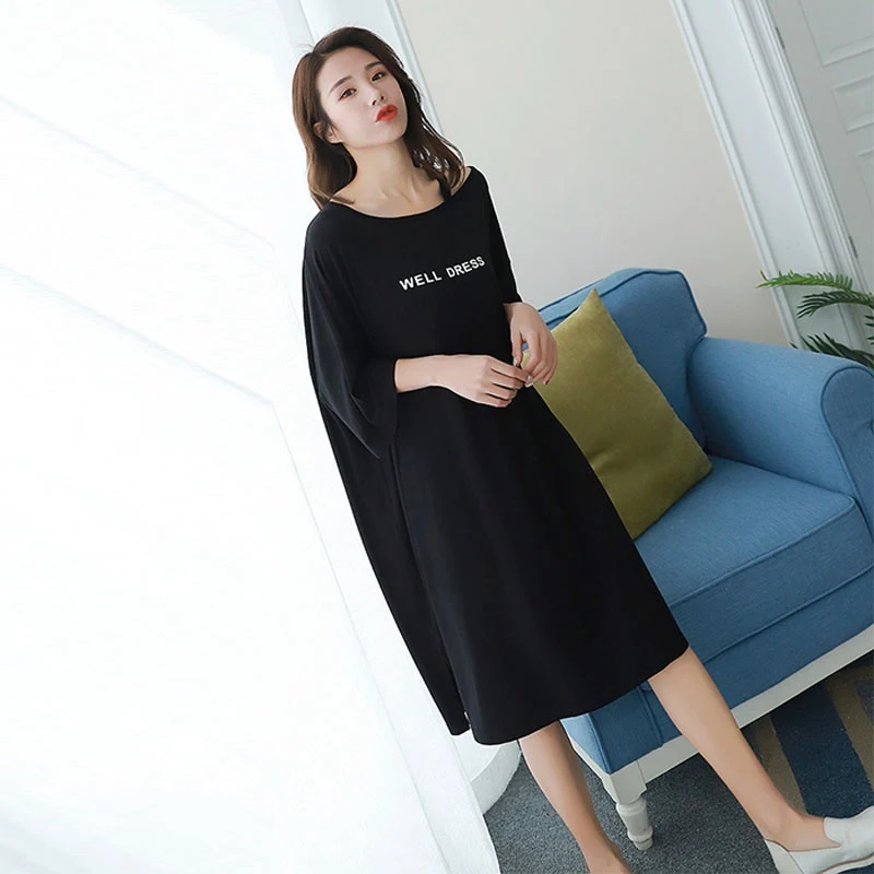 Women Summer Short Sleeve Nightdress With Off Shoulder Letter Loose Dress Female Black Sleepwear
Women Summer Short Sleeve Nightdress With Off Shoulder Letter Loose Dress Female Black Sleepwear
