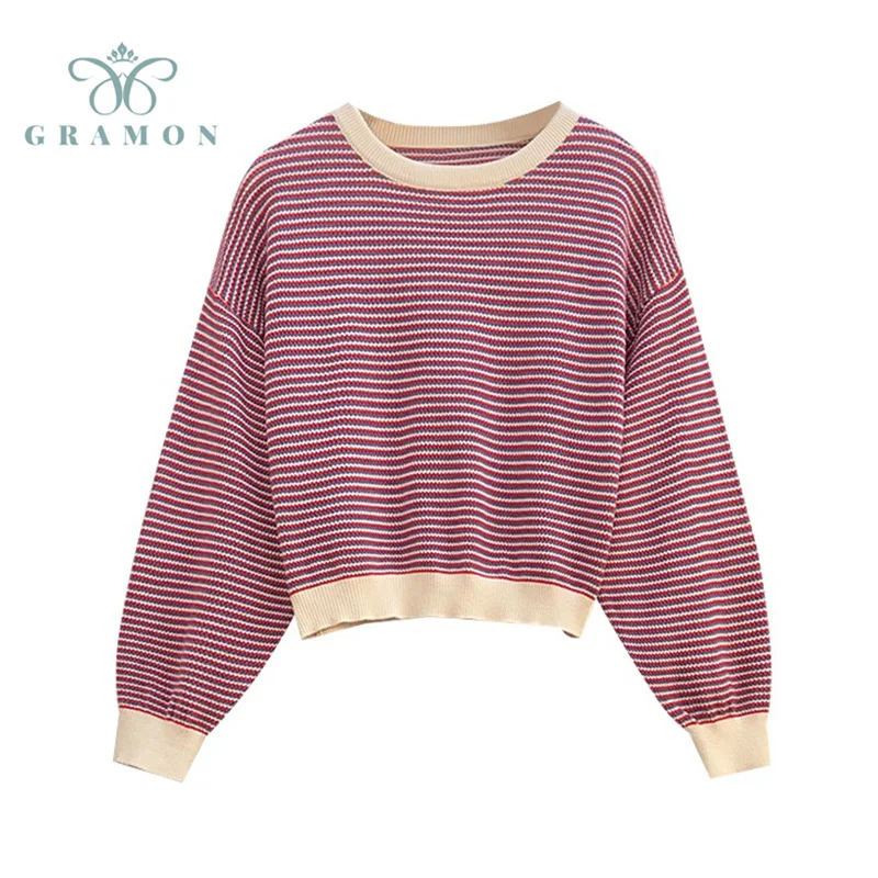 Elegant Sweaters Korean Red Striped Oversized Women Pullovers Autumn O-Neck Loose Long Sleeve Streetwear Casual Harajuku 2021
Elegant Sweaters Korean Red Striped Oversized Women Pullovers Autumn O-Neck Loose Long Sleeve Streetwear Casual Harajuku 2021