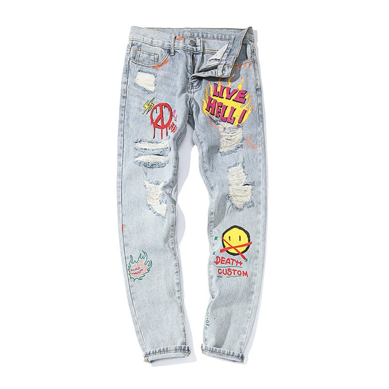 ELKMU Men's Smile Face Graffiti Print Jeans Ripped Streetwear Denim Pants Destroyed Hole Skinny Jeans Hip Hop Pant Male HE197
ELKMU Men's Smile Face Graffiti Print Jeans Ripped Streetwear Denim Pants Destroyed Hole Skinny Jeans Hip Hop Pant Male HE197
