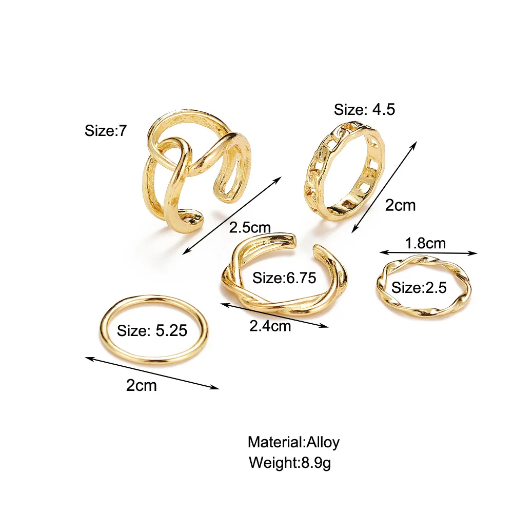 5Pcs Punk Gold Alloy Wide Chain Ring For Women Fashion Ins Irregular Metal Adjustable Ring Girls Gift 2021 New Jewelry Wholesale
5Pcs Punk Gold Alloy Wide Chain Ring For Women Fashion Ins Irregular Metal Adjustable Ring Girls Gift 2021 New Jewelry Wholesale