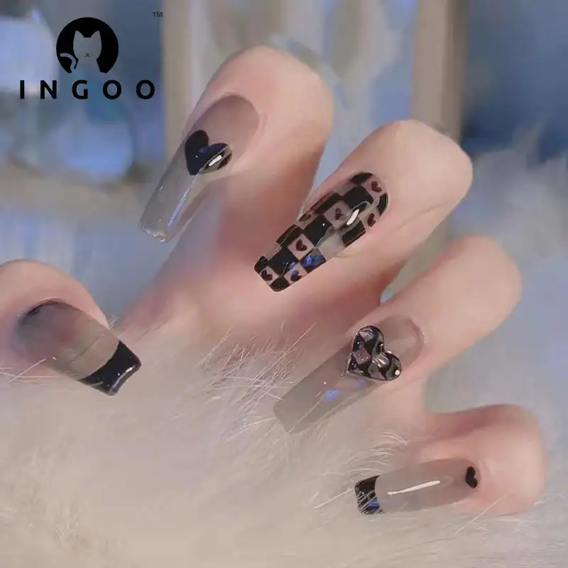 Reusable Stick-on Nails Acrylic Fullcover Press On Coffin Nails Tips Art Artificial Black Chessboard Love Fake Nail With Diamond
Reusable Stick-on Nails Acrylic Fullcover Press On Coffin Nails Tips Art Artificial Black Chessboard Love Fake Nail With Diamond