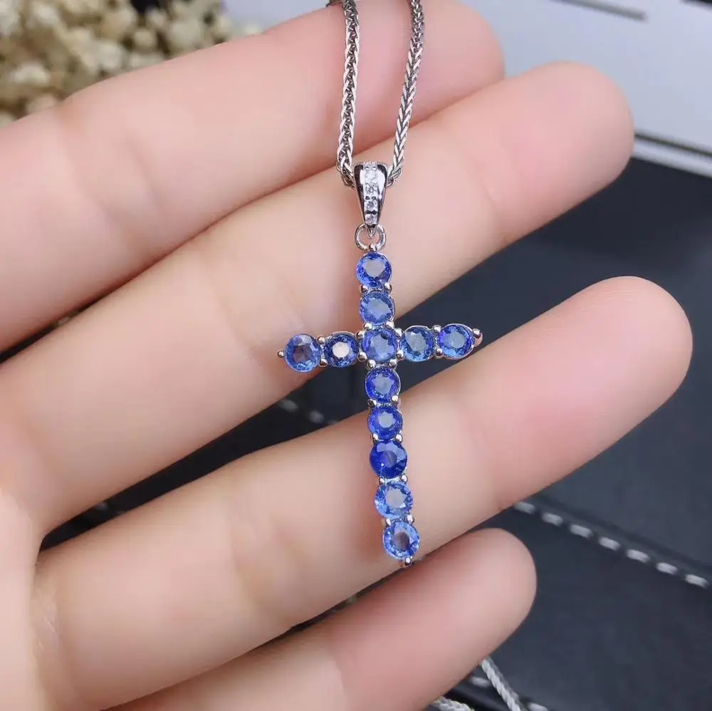 Fashion Lovely Cross natural blue sapphire pendant S925 silver Natural gemstone Pendant Necklace women party girl gift jewelry
Fashion Lovely Cross natural blue sapphire pendant S925 silver Natural gemstone Pendant Necklace women party girl gift jewelry