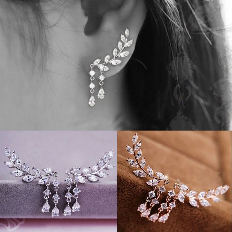 2021 Korean Jewelry Sweet Sparkling Diamond Leaf Tassel Crystal Water Drop Earrings Party Accessories for Women
2021 Korean Jewelry Sweet Sparkling Diamond Leaf Tassel Crystal Water Drop Earrings Party Accessories for Women