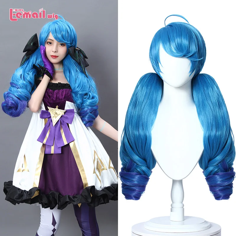 

L-email wig Synthetic Hair LoL Gwen Cosplay Wigs Ombre Blue Women Long Curly Wavy Lolita Wigs for Halloween Party Daily Wig