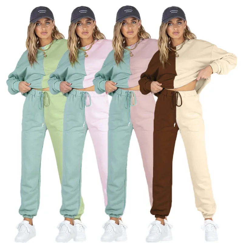 Autumn and Winter Solid Color Symmetrical Stitching Round Neck Trousers Women's Urban Casual Long-sleeved Sweater Suit Hoodie
Autumn and Winter Solid Color Symmetrical Stitching Round Neck Trousers Women's Urban Casual Long-sleeved Sweater Suit Hoodie