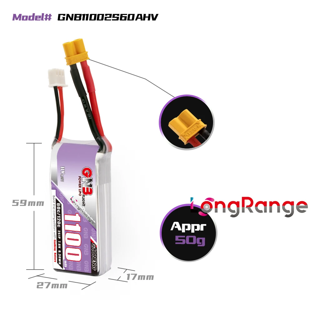Gaoneng GNB 7.6V 1100mAh 60C 2S Rechargeable Lipo Battery for RC Racing Drone FPV Quadcopter XT30 Plug Accessories Spare Parts
Gaoneng GNB 7.6V 1100mAh 60C 2S Rechargeable Lipo Battery for RC Racing Drone FPV Quadcopter XT30 Plug Accessories Spare Parts