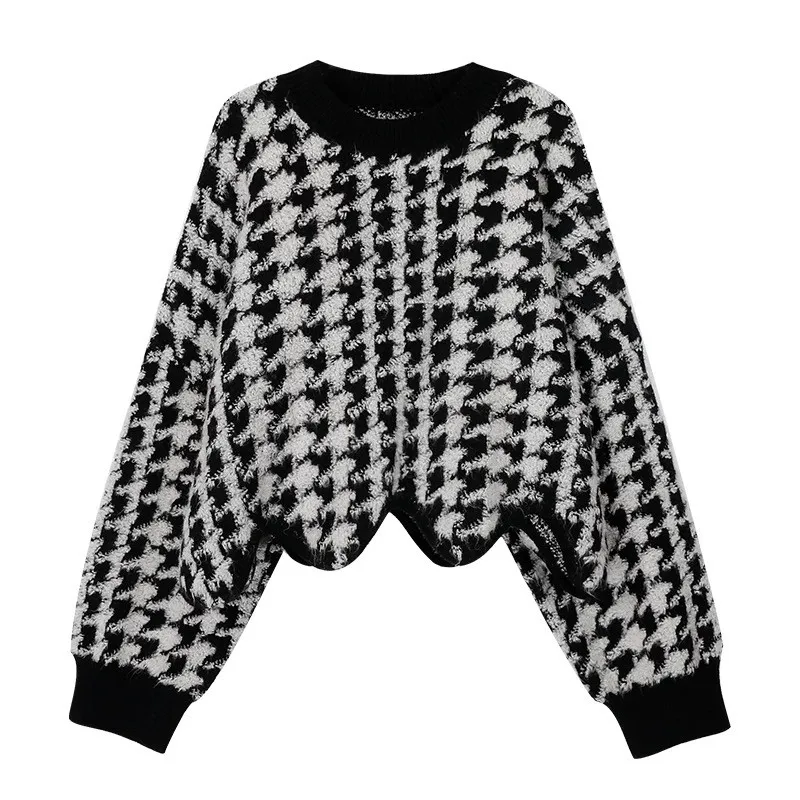 Осенне-зимний женский вязаный свитер, свободные японские пуловеры, топы с длинными расклешенными рукавами, клетчатые корейские черные Симп... 
Осенне-зимний женский вязаный свитер, свободные японские пуловеры, топы с длинными расклешенными рукавами, клетчатые корейские черные Симп...