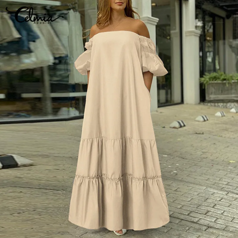 Celmia Dress Women Sexy Off Shoulder Summer Sundress Puff Sleeve Casual Pockets Ruffled Maxi Long Vestidos Loose Party Robe
Celmia Dress Women Sexy Off Shoulder Summer Sundress Puff Sleeve Casual Pockets Ruffled Maxi Long Vestidos Loose Party Robe