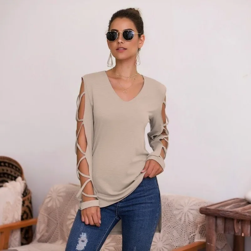 2019 Autumn and Winter Sexy Hollow Cross Long-Sleeved Women's T-shirt Top
2019 Autumn and Winter Sexy Hollow Cross Long-Sleeved Women's T-shirt Top