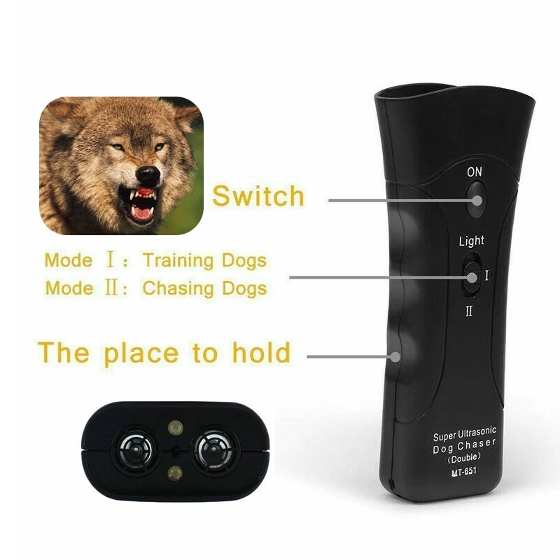 New Ultrasonic Dog Chaser Aggressive Attack Dogs Repeller Pets Trainers LED Flashlight Useful Pet Supplies Dog Training Tools
New Ultrasonic Dog Chaser Aggressive Attack Dogs Repeller Pets Trainers LED Flashlight Useful Pet Supplies Dog Training Tools