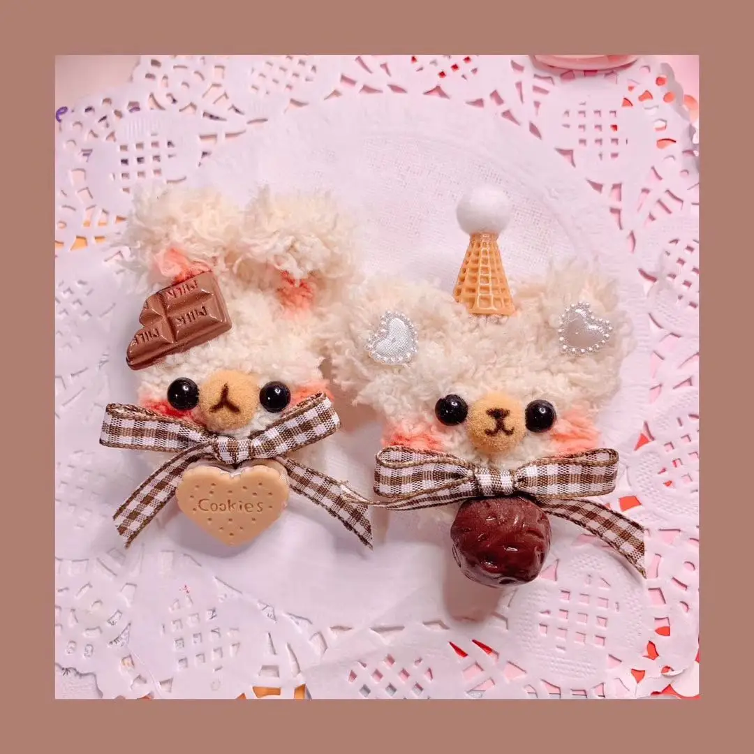 

Bear Chocolate Brooch Pin and Hand Made DIY Biscuit Bowknot Love Lolita Hair Clips Hair Accessories