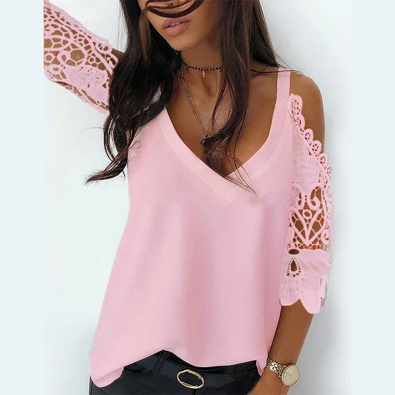 Spaghetti Strap Sleeve Lace Women's Blouse Sexy V-neck White Black Female Blouses 2021 Spring Patchwork Office Fashion Lady Top
Spaghetti Strap Sleeve Lace Women's Blouse Sexy V-neck White Black Female Blouses 2021 Spring Patchwork Office Fashion Lady Top
