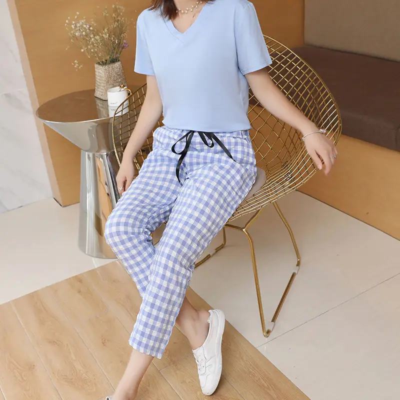 Seven Points Pants Lattice Two Sets 2021 Girls Summer Wear New Korean Version T-shirt Leisure Fashion Port Wind
Seven Points Pants Lattice Two Sets 2021 Girls Summer Wear New Korean Version T-shirt Leisure Fashion Port Wind