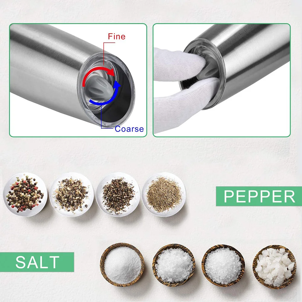 Stainless Steel Pepper Mill Electric, Salt and Pepper Grinder Set with Metal Stand, Kitchen Tools Gravity Automatic Spice Mill
Stainless Steel Pepper Mill Electric, Salt and Pepper Grinder Set with Metal Stand, Kitchen Tools Gravity Automatic Spice Mill