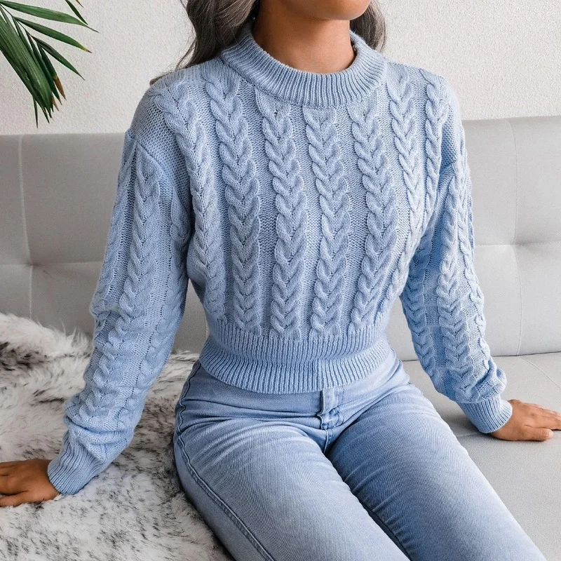 O-Neck Streetwear Fashion Blue Pullover Women 2021 Autumn Full Sleeve Solid Winter Retro Twist Knit Pullover Crop Sweaters G3148
O-Neck Streetwear Fashion Blue Pullover Women 2021 Autumn Full Sleeve Solid Winter Retro Twist Knit Pullover Crop Sweaters G3148