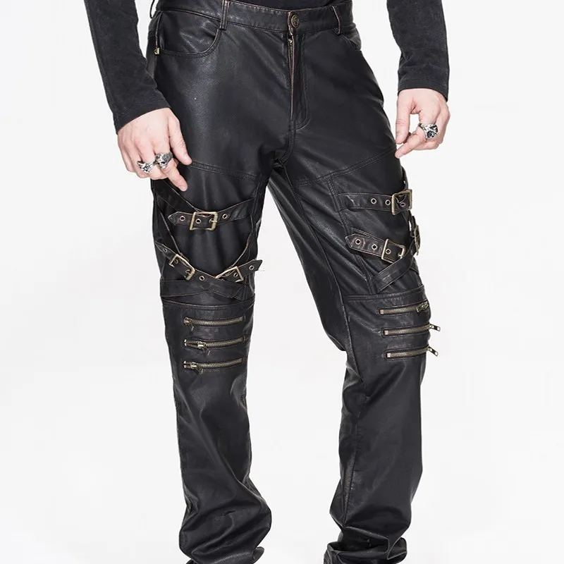 Gothic Mens Punk High Quality Leather Pants Buckle Zipper Designer Biker Cow Leather Straight Pants Man Rock Loose Fit Trousers
Gothic Mens Punk High Quality Leather Pants Buckle Zipper Designer Biker Cow Leather Straight Pants Man Rock Loose Fit Trousers