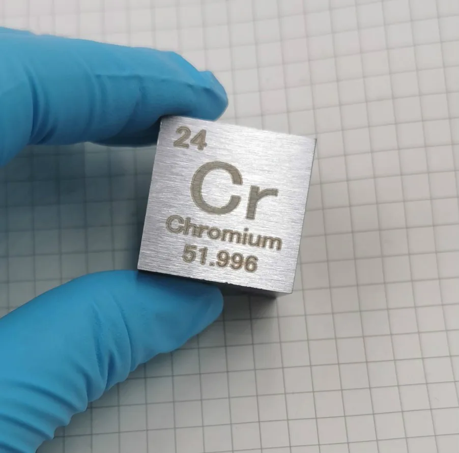 Chromium metal in the periodic table- Cube Side length is one inch (25.4mm) and weight is about 120g 99.7%
Chromium metal in the periodic table- Cube Side length is one inch (25.4mm) and weight is about 120g 99.7%
