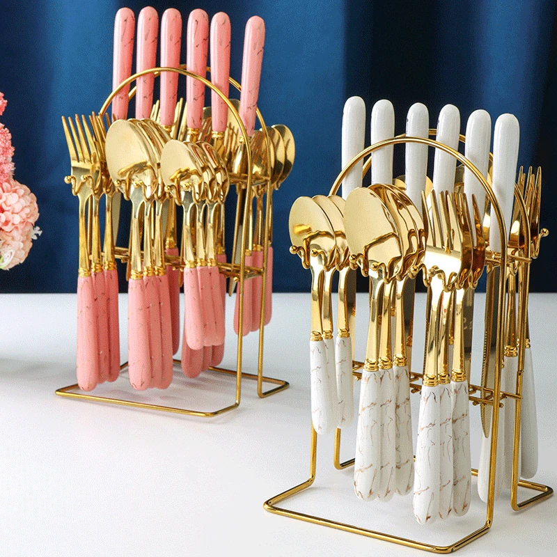 Retro Ceramic Handle Stainless Steel Dessert Spoon Fork Coffee Spoon Long Handle Household Luxury Western Food Cutlery 24 Pc Set
Retro Ceramic Handle Stainless Steel Dessert Spoon Fork Coffee Spoon Long Handle Household Luxury Western Food Cutlery 24 Pc Set