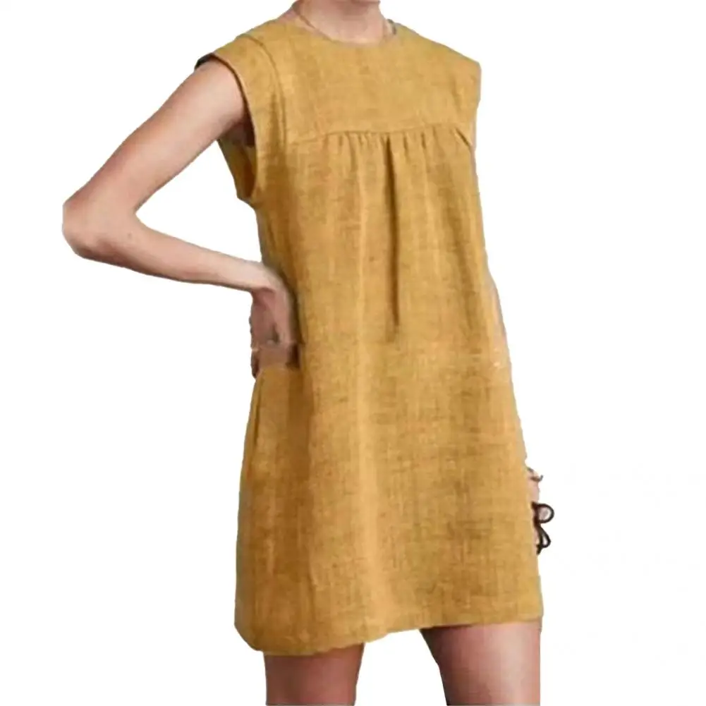 Lady Vintage Solid Color Round Neck Dress Streetwear Summer Dress Pleated for Office
Lady Vintage Solid Color Round Neck Dress Streetwear Summer Dress Pleated for Office