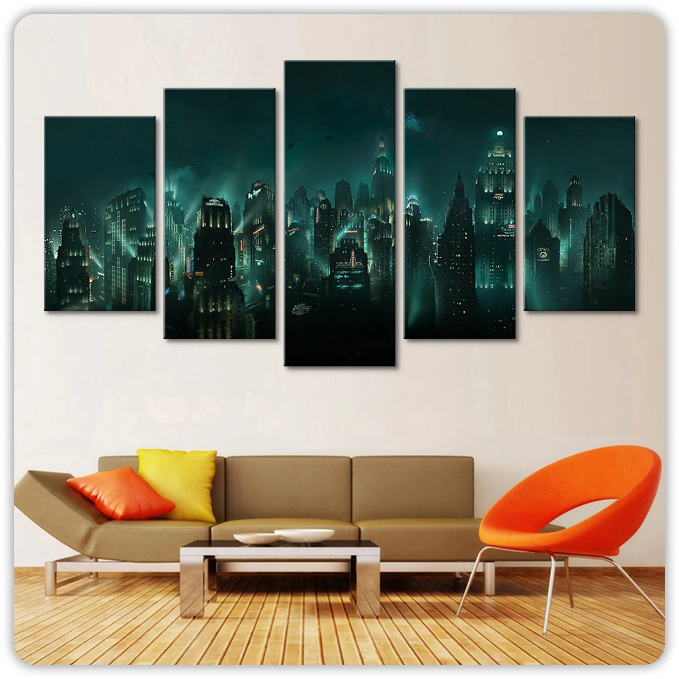 Painting Wall Art Game Poster Canvas Printed Modern 5 Panel Bioshock Rapture Night View Modular Pictures Home Decor
Painting Wall Art Game Poster Canvas Printed Modern 5 Panel Bioshock Rapture Night View Modular Pictures Home Decor