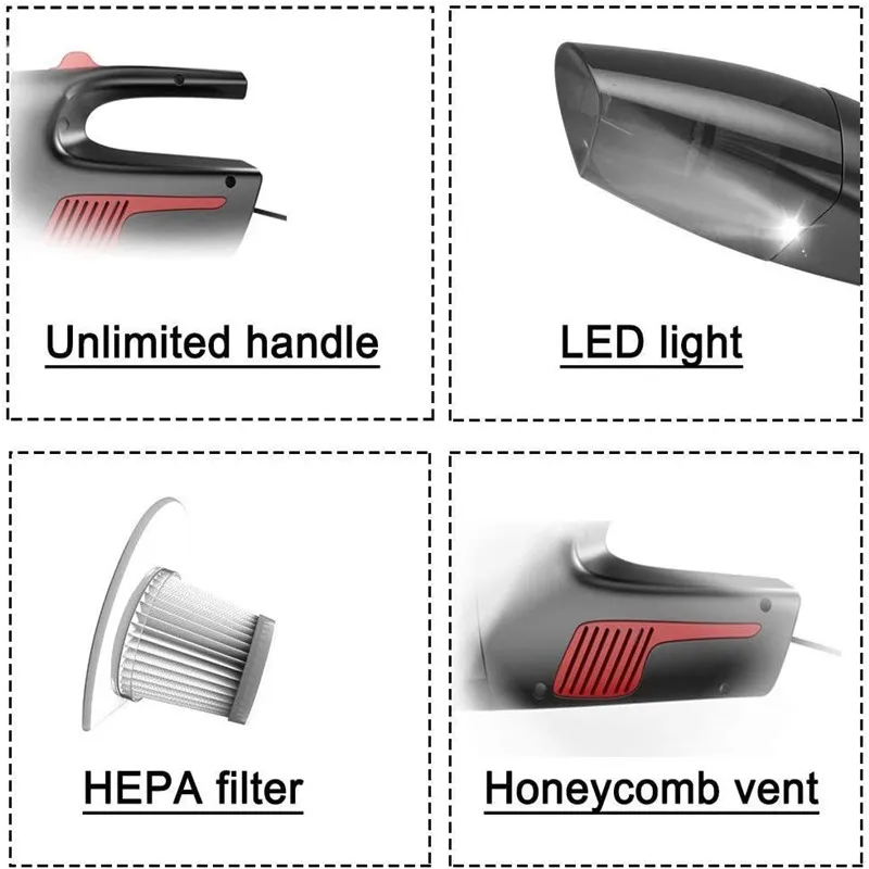 Vacuum Cleaner Portable Handheld Cordless/Car Plug 120W 12V 5000PA Super Suction Wet/Dry Vaccum Cleaner for Car Home
Vacuum Cleaner Portable Handheld Cordless/Car Plug 120W 12V 5000PA Super Suction Wet/Dry Vaccum Cleaner for Car Home