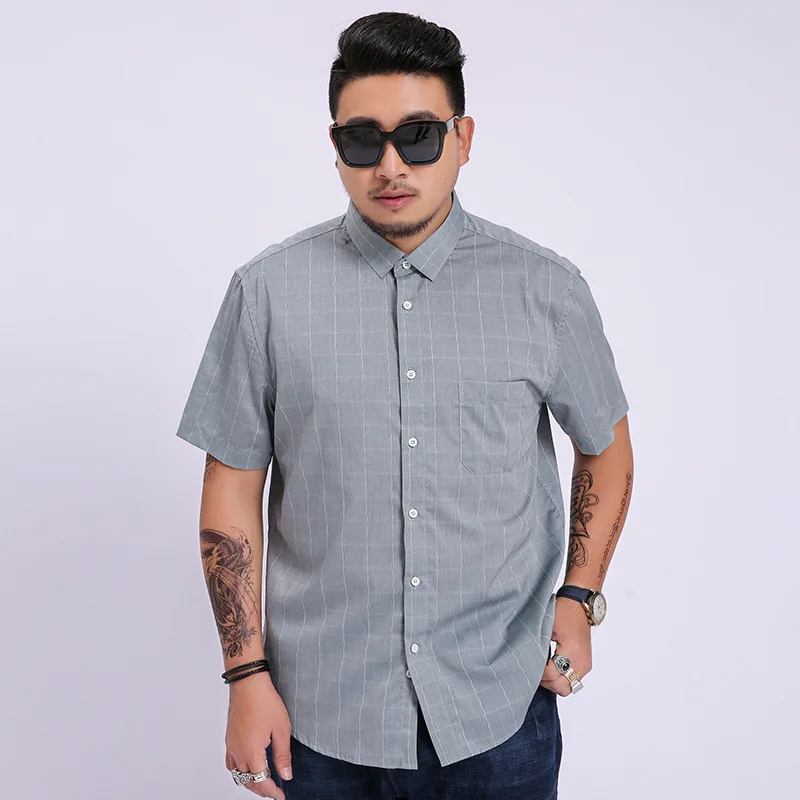 Summer new men's fattening plus size fashion casual Plaid short sleeve shirt
Summer new men's fattening plus size fashion casual Plaid short sleeve shirt