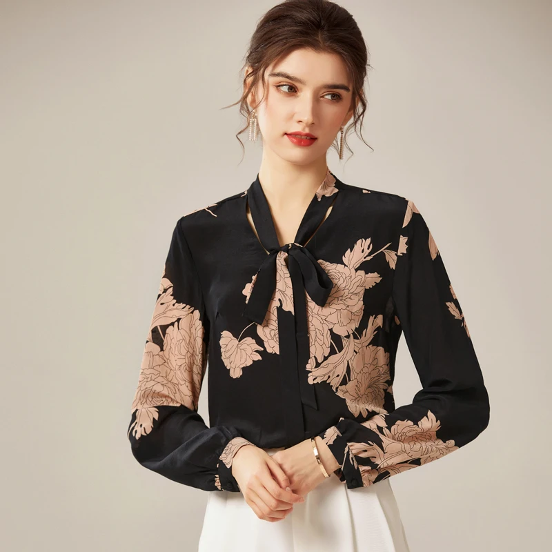 100% Silk Women's Shirt Bow Collar Long Sleeves Printed Elegant Fashion Floral Autumn Blouse
100% Silk Women's Shirt Bow Collar Long Sleeves Printed Elegant Fashion Floral Autumn Blouse