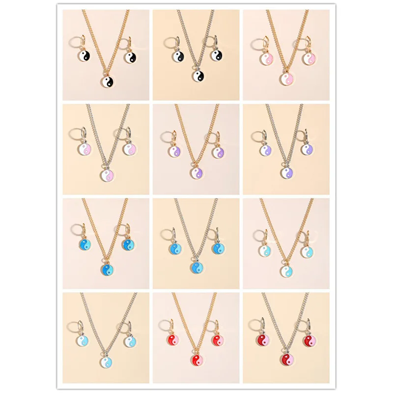 ALYXUY 1Pc Necklace 1 Pair Earrings Yin Yang Charm Pendant Gold Silver Necklace Jewelry Set Tai Chi Colorful 
ALYXUY 1Pc Necklace 1 Pair Earrings Yin Yang Charm Pendant Gold Silver Necklace Jewelry Set Tai Chi Colorful